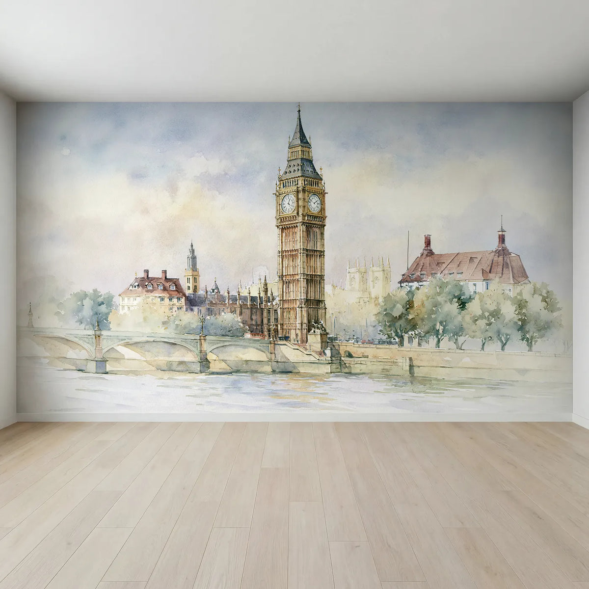 Full view of London Clock Tower Wallpaper Mural by Whimsy Tots