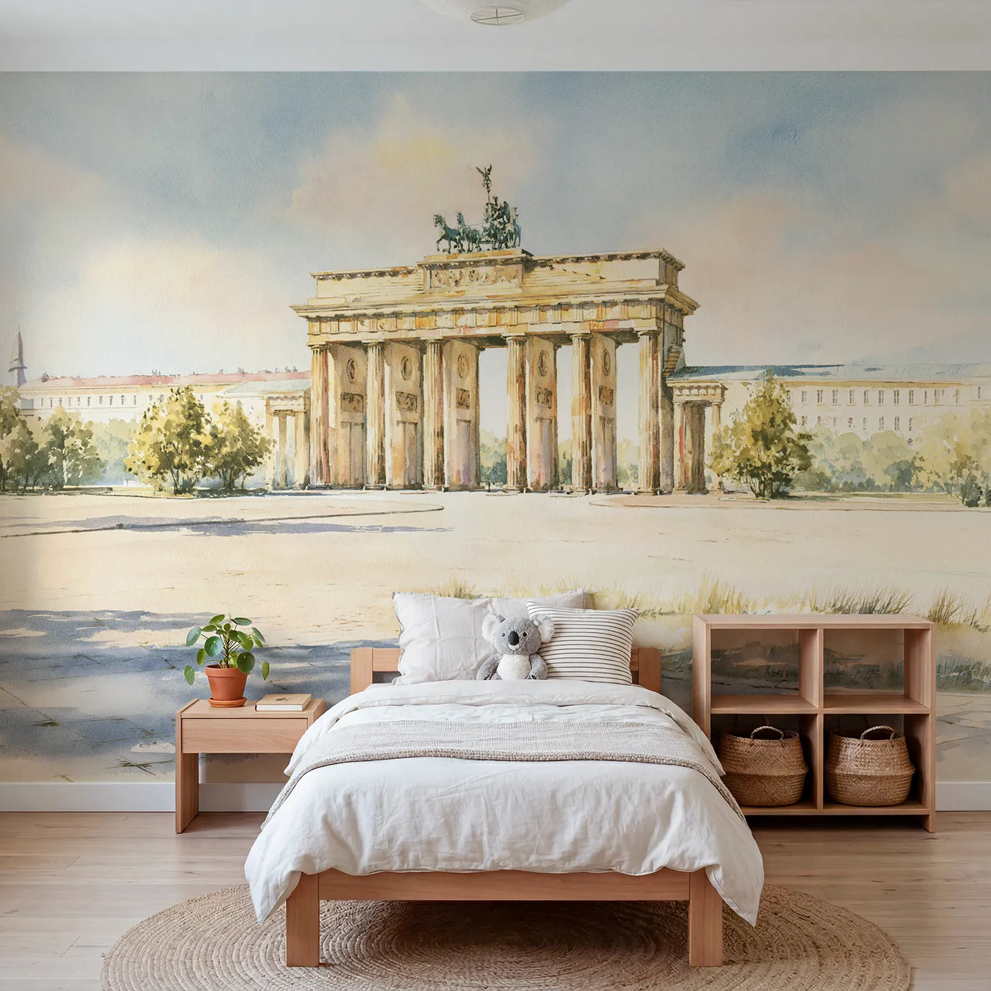 Watercolor wall mural of the Brandenburg Gate by Whimsy Tots