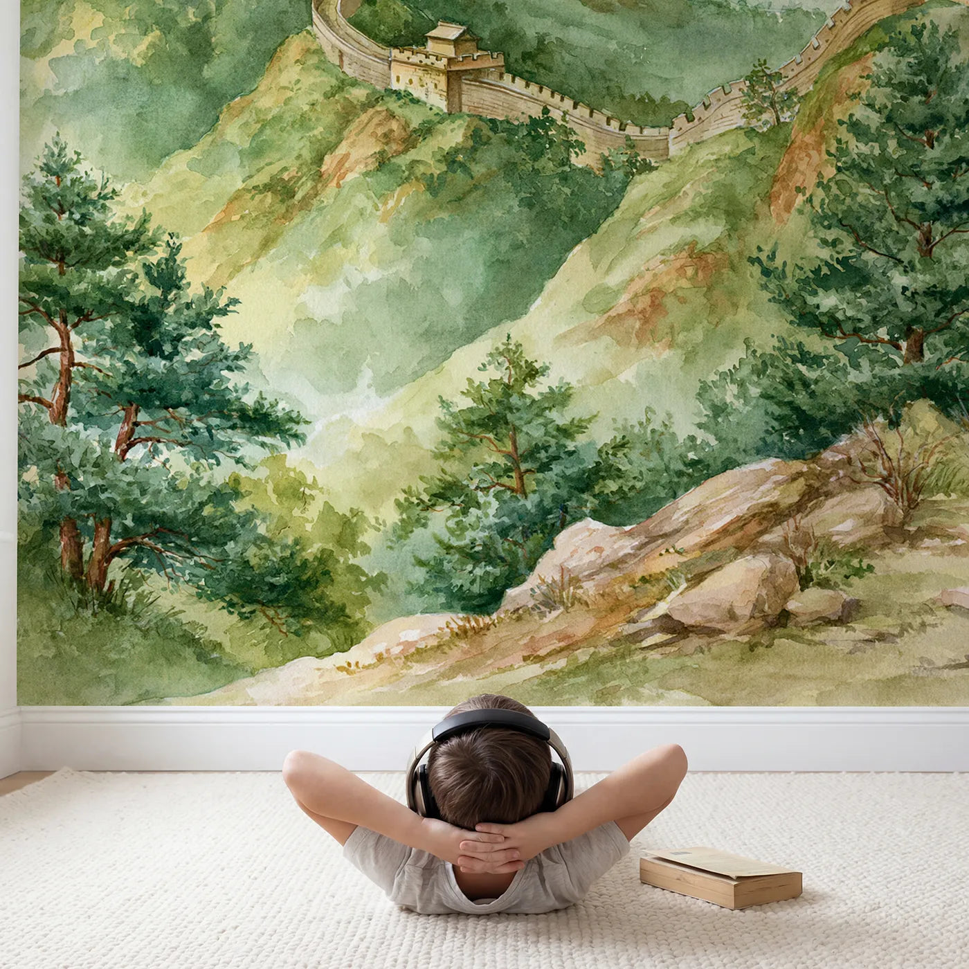 Child in nursery with Great Wall China Wallpaper Mural by Whimsy Tots