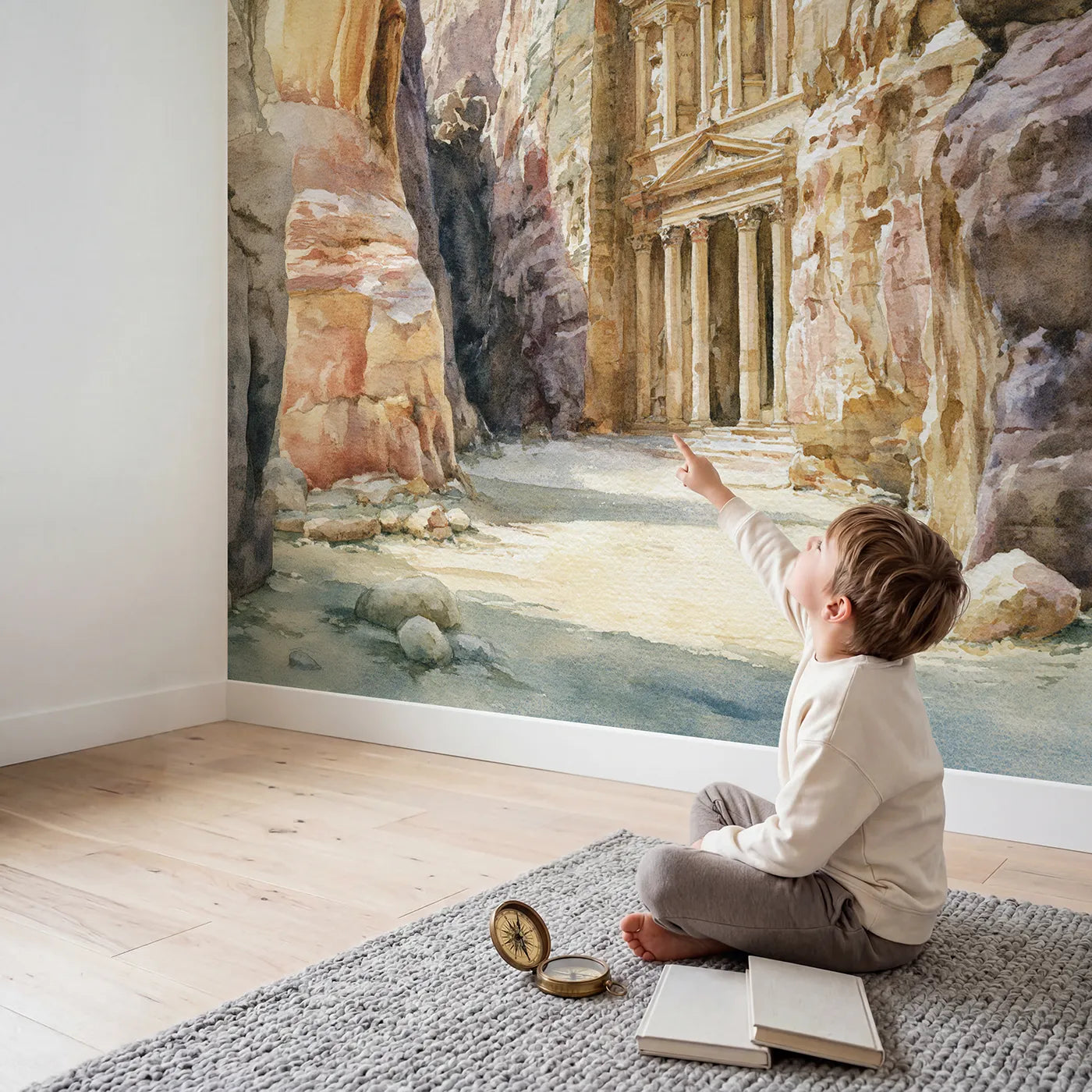 Child in nursery with Petra Rock City Wallpaper Mural by Whimsy Tots