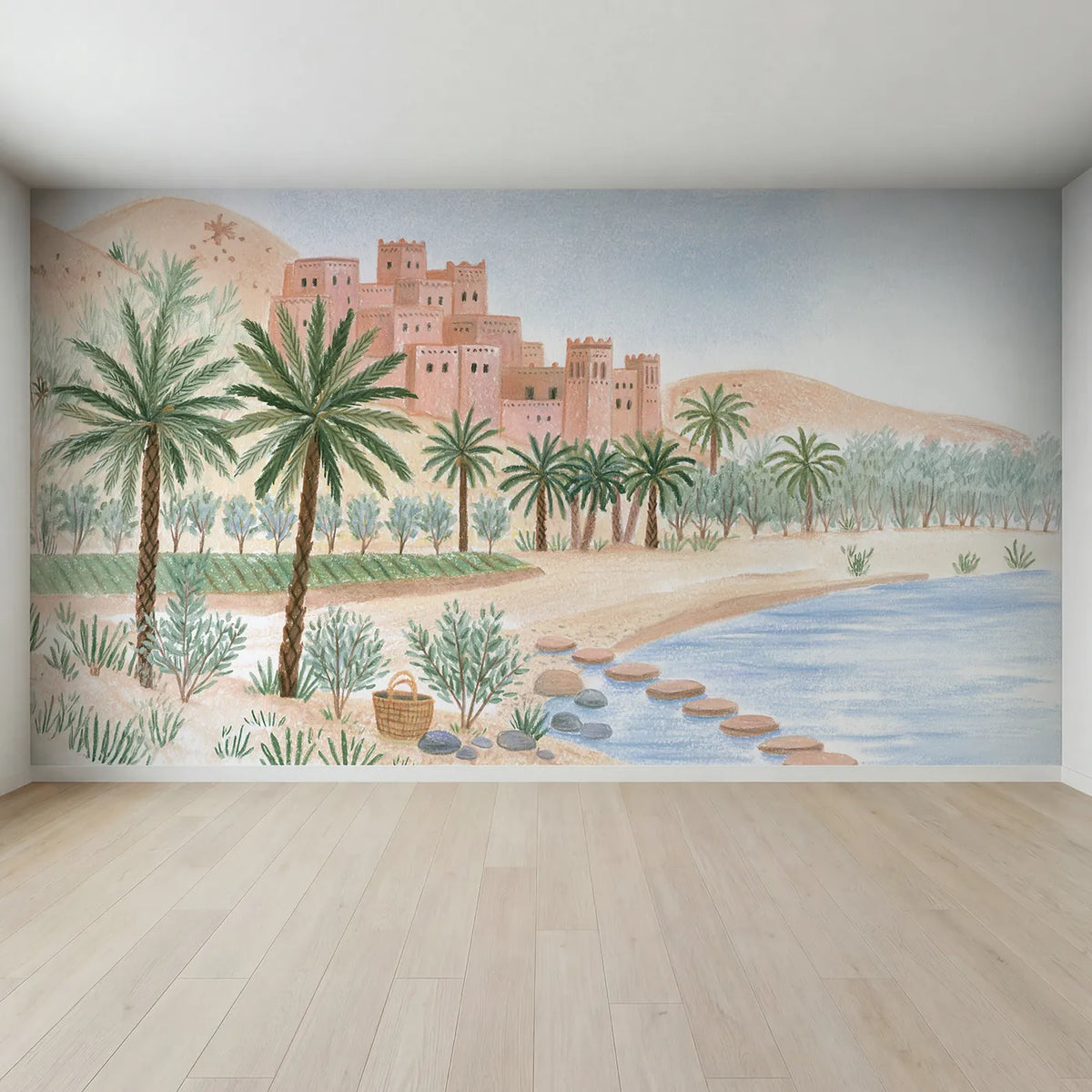 Full view of The Desert Kasbah Wallpaper Mural by Whimsy Tots