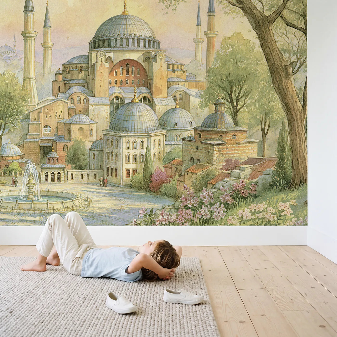 Child in nursery with Hagia Sophia Wallpaper Mural by Whimsy Tots