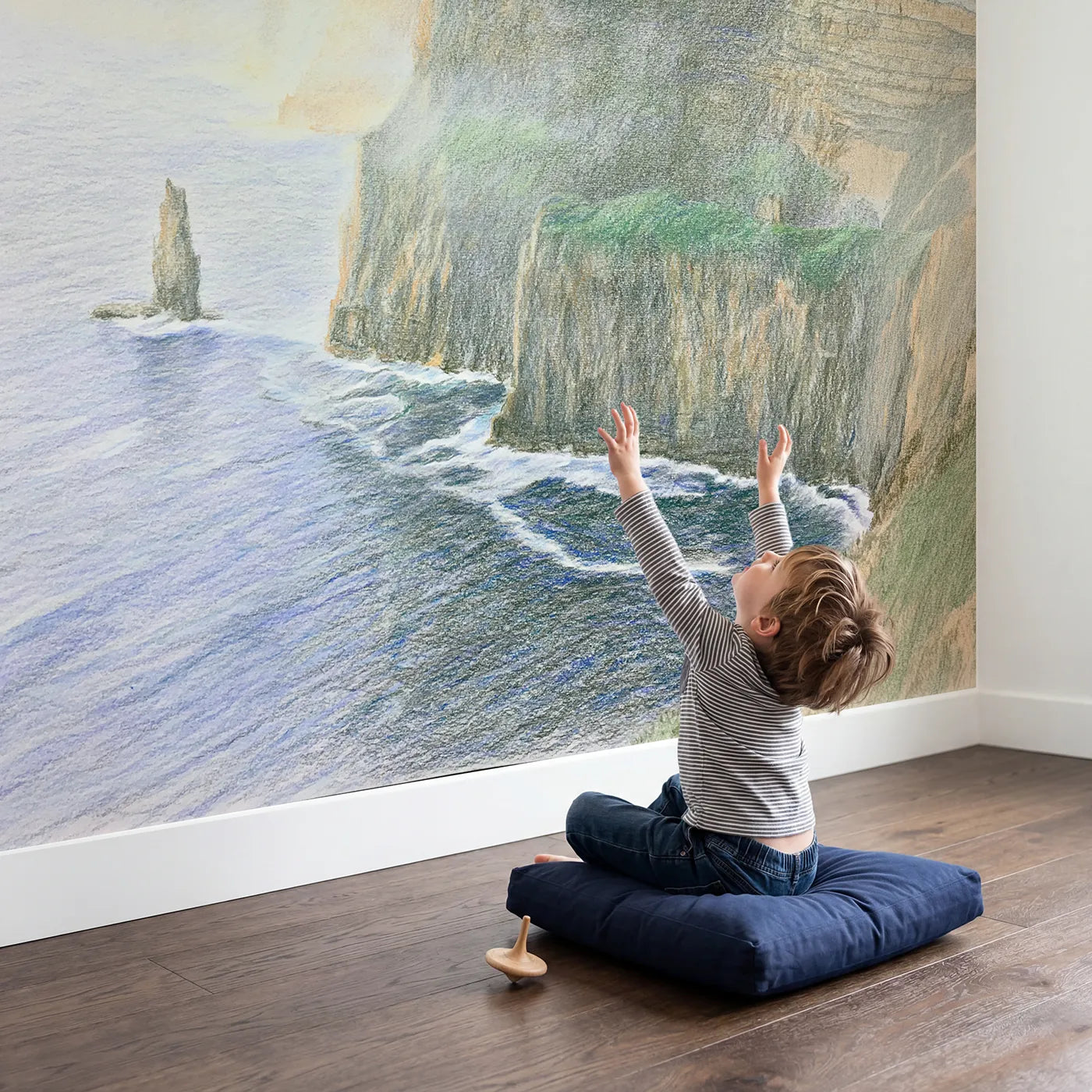 Child in nursery with Cliffs of Moher Wallpaper Mural by Whimsy Tots