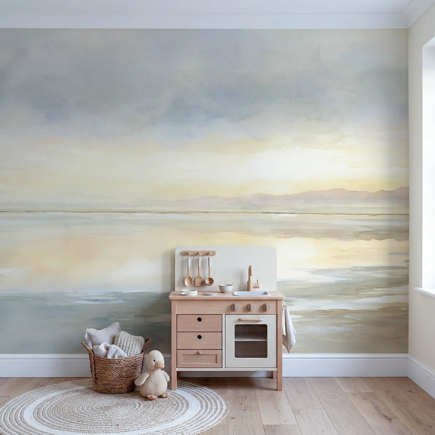 Salt Flat Mirror Wallpaper Mural in playroom setting by Whimsy Tots