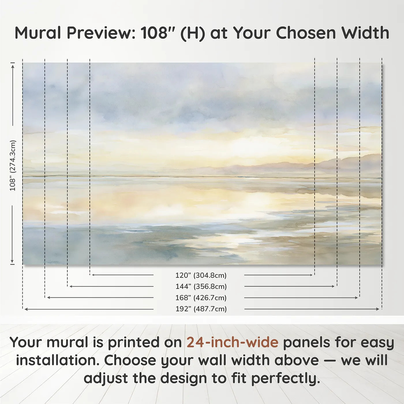 Panel layout and dimensions for Salt Flat Mirror Wallpaper Mural by Whimsy Tots