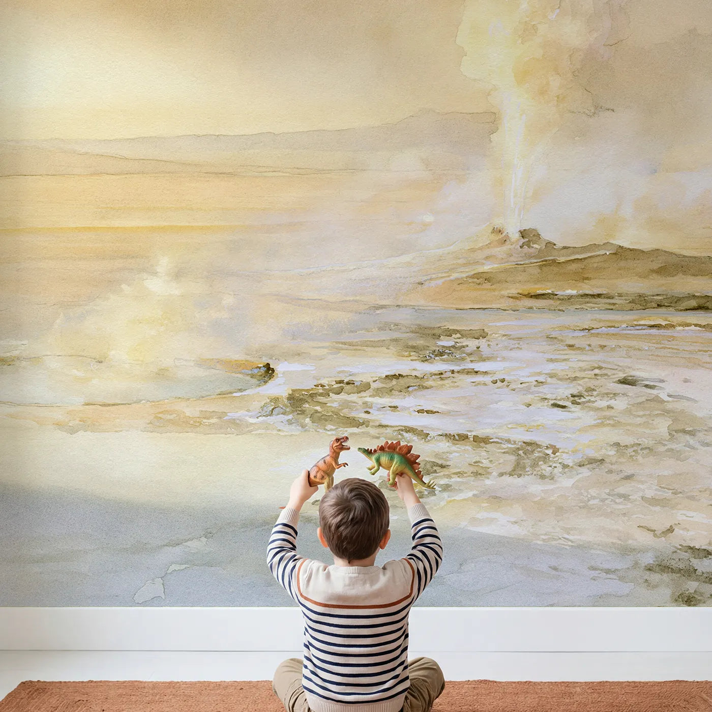 Child in nursery with Geyser Steam Plain Wallpaper Mural by Whimsy Tots