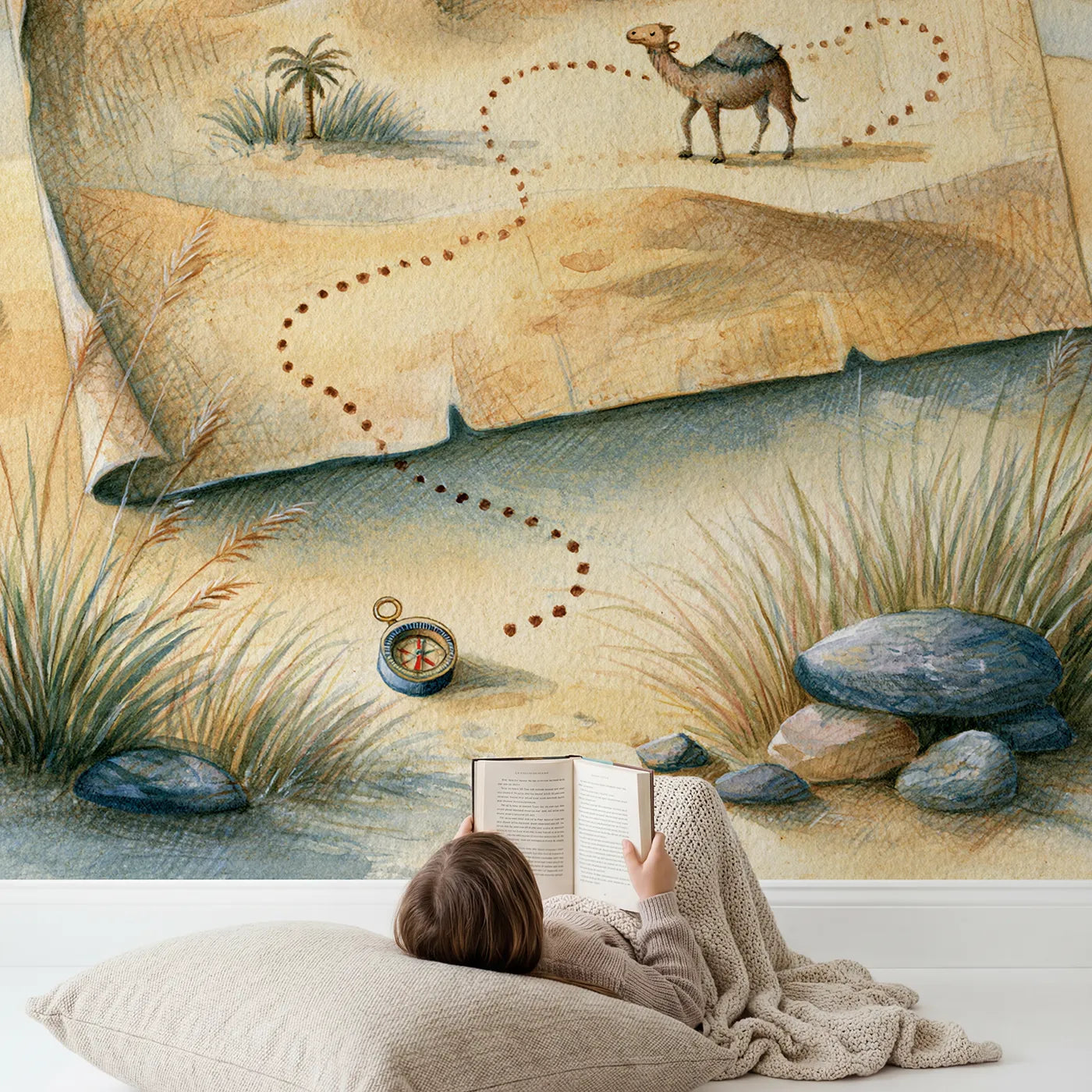 Child in nursery with Pyramid Quest Map Wallpaper Mural by Whimsy Tots