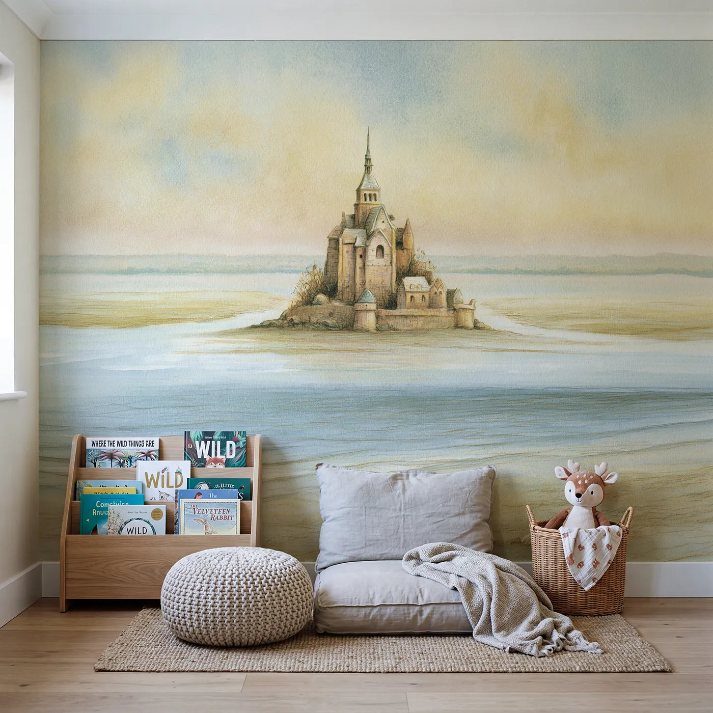 Mont Saint-Michel Wallpaper Mural in playroom setting by Whimsy Tots