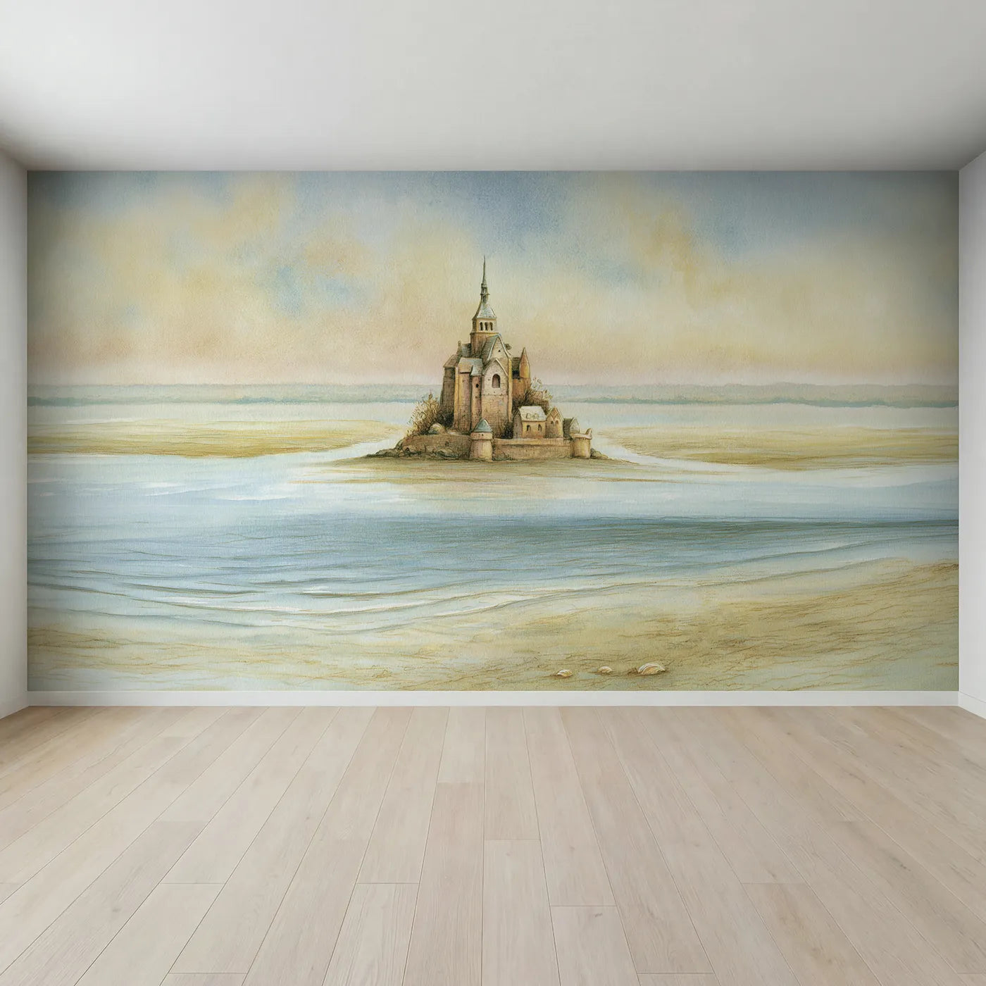 Full view of Mont Saint-Michel Wallpaper Mural by Whimsy Tots