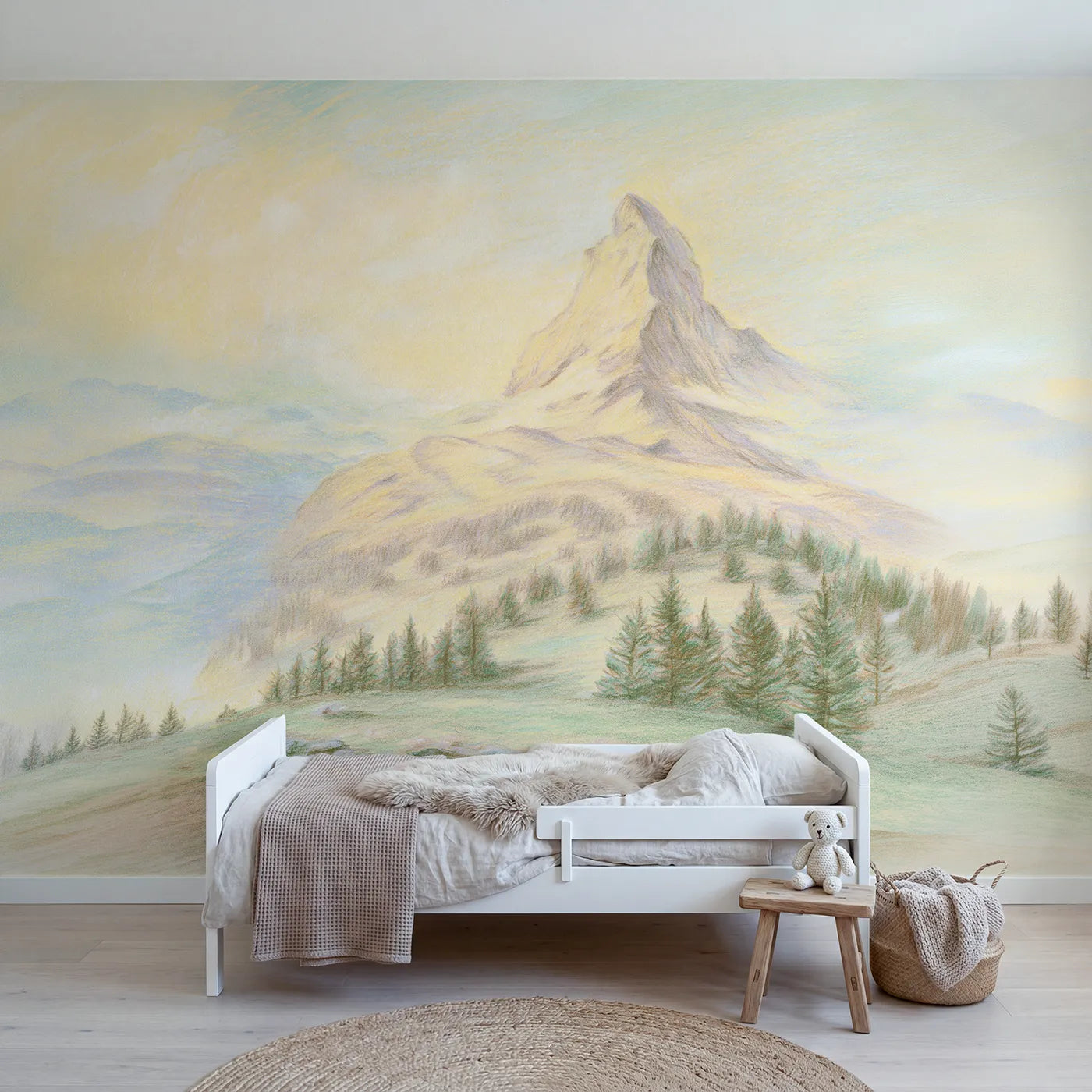 Colored-pencil wall mural of the Matterhorn peak by Whimsy Tots