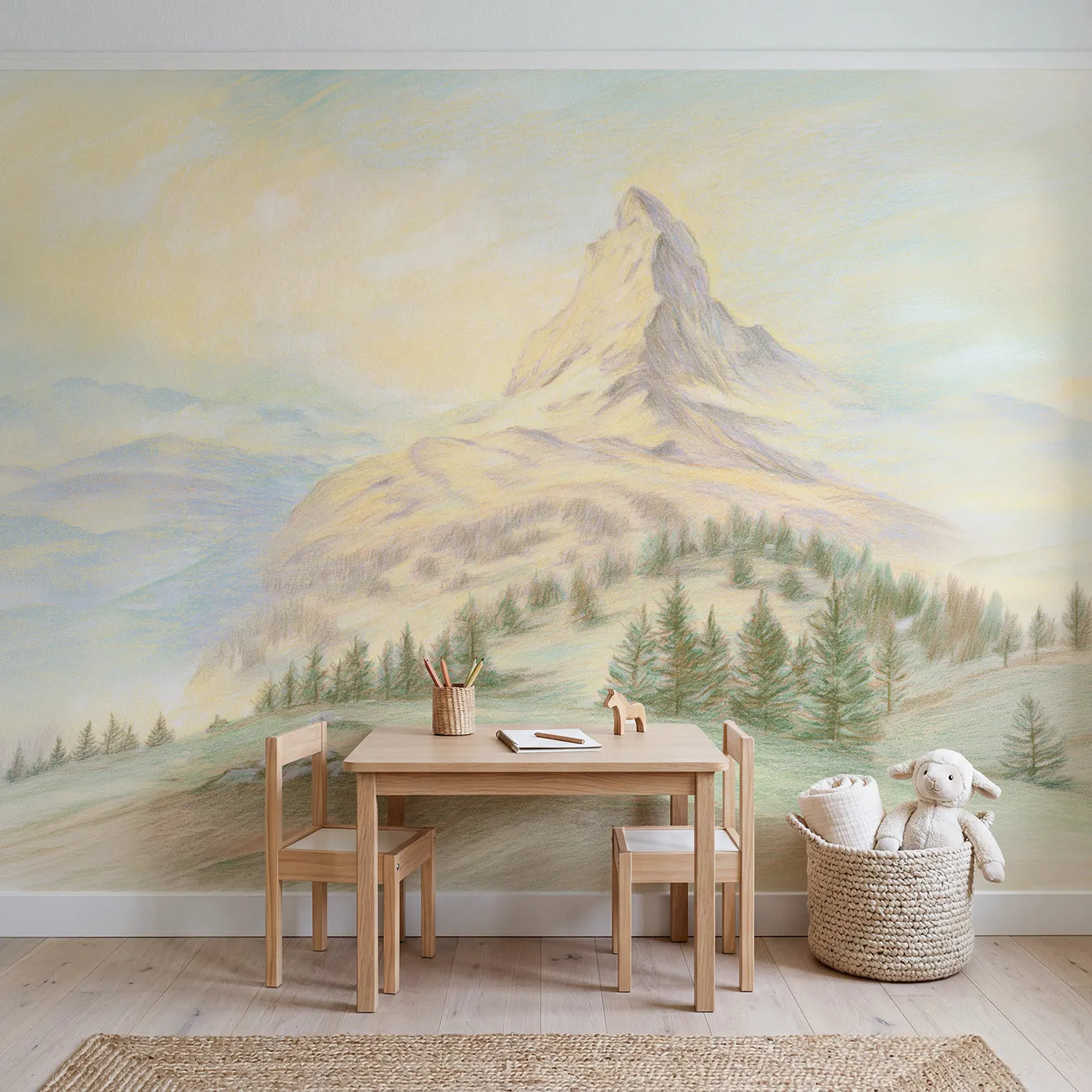 Matterhorn Peak Wallpaper Mural in playroom setting by Whimsy Tots