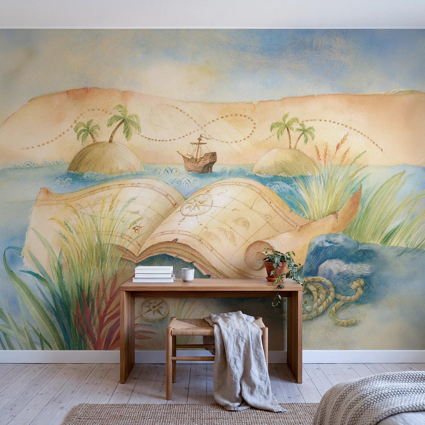 Great Voyage Map Wallpaper Mural in playroom setting by Whimsy Tots