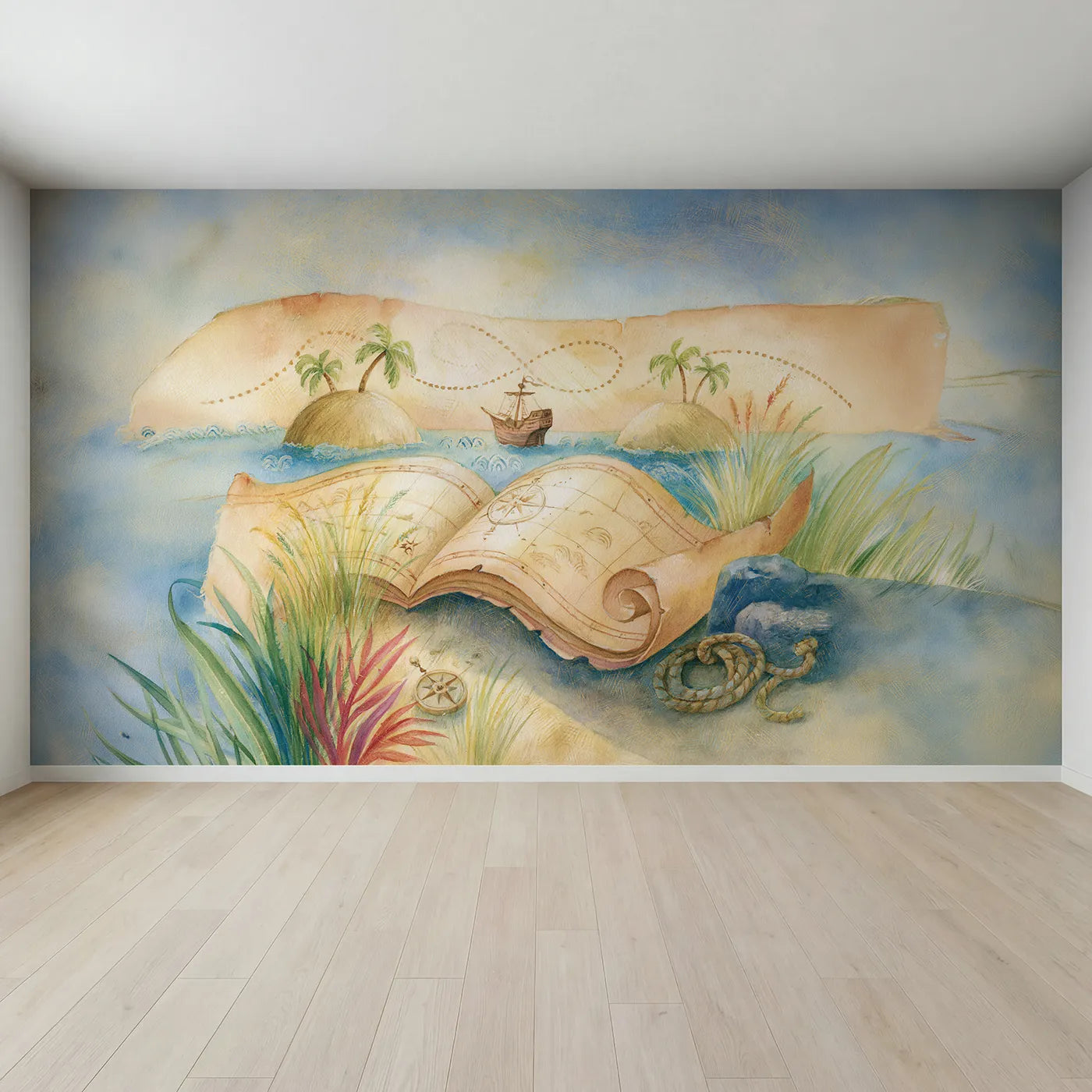 Full view of Great Voyage Map Wallpaper Mural by Whimsy Tots