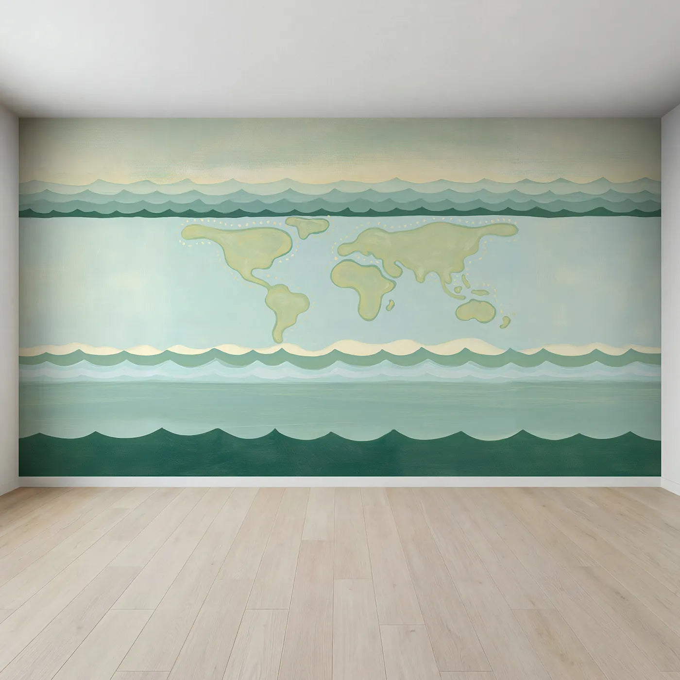 Full view of Folk World Map Wallpaper Mural by Whimsy Tots