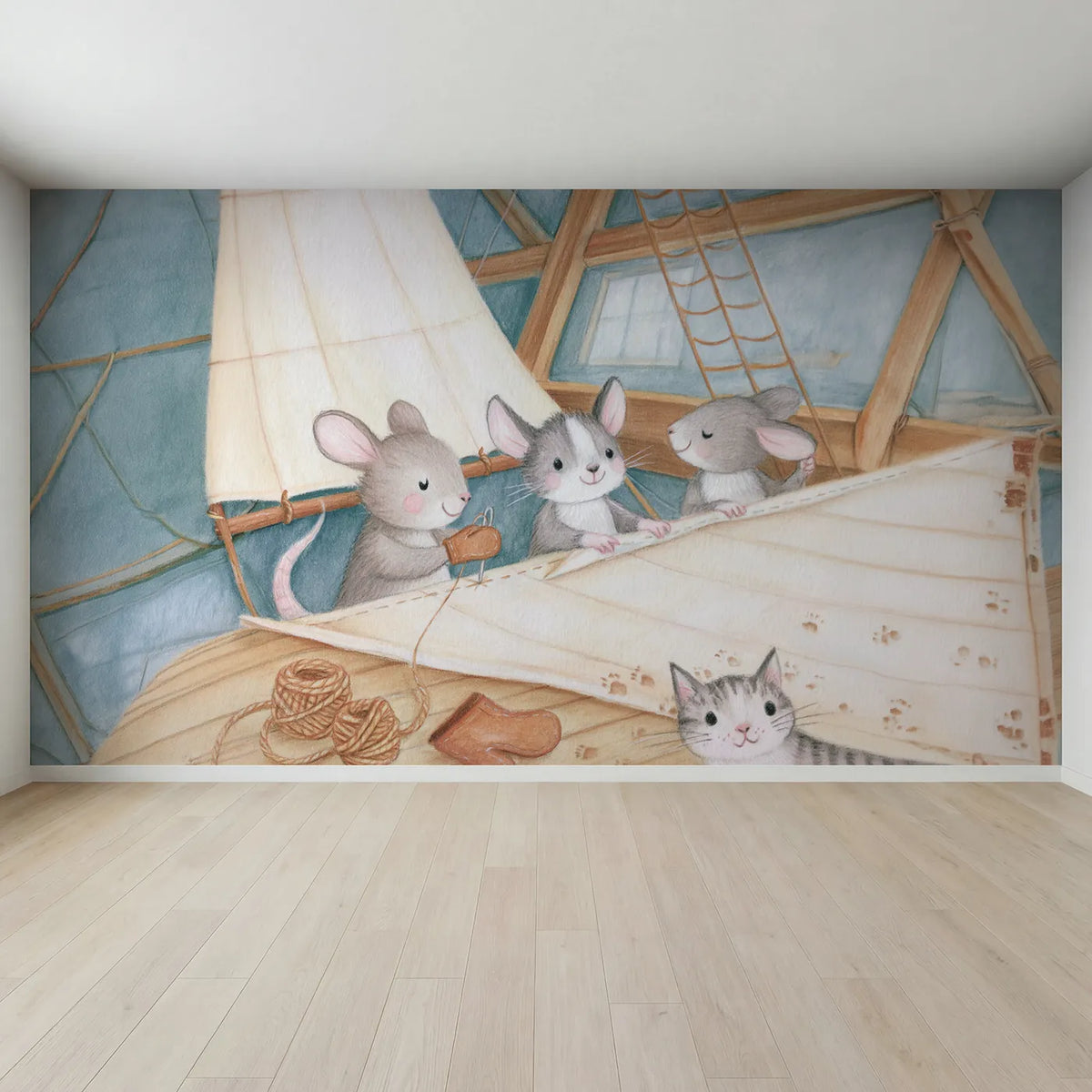 Full view of The Sail Loft Wallpaper Mural by Whimsy Tots
