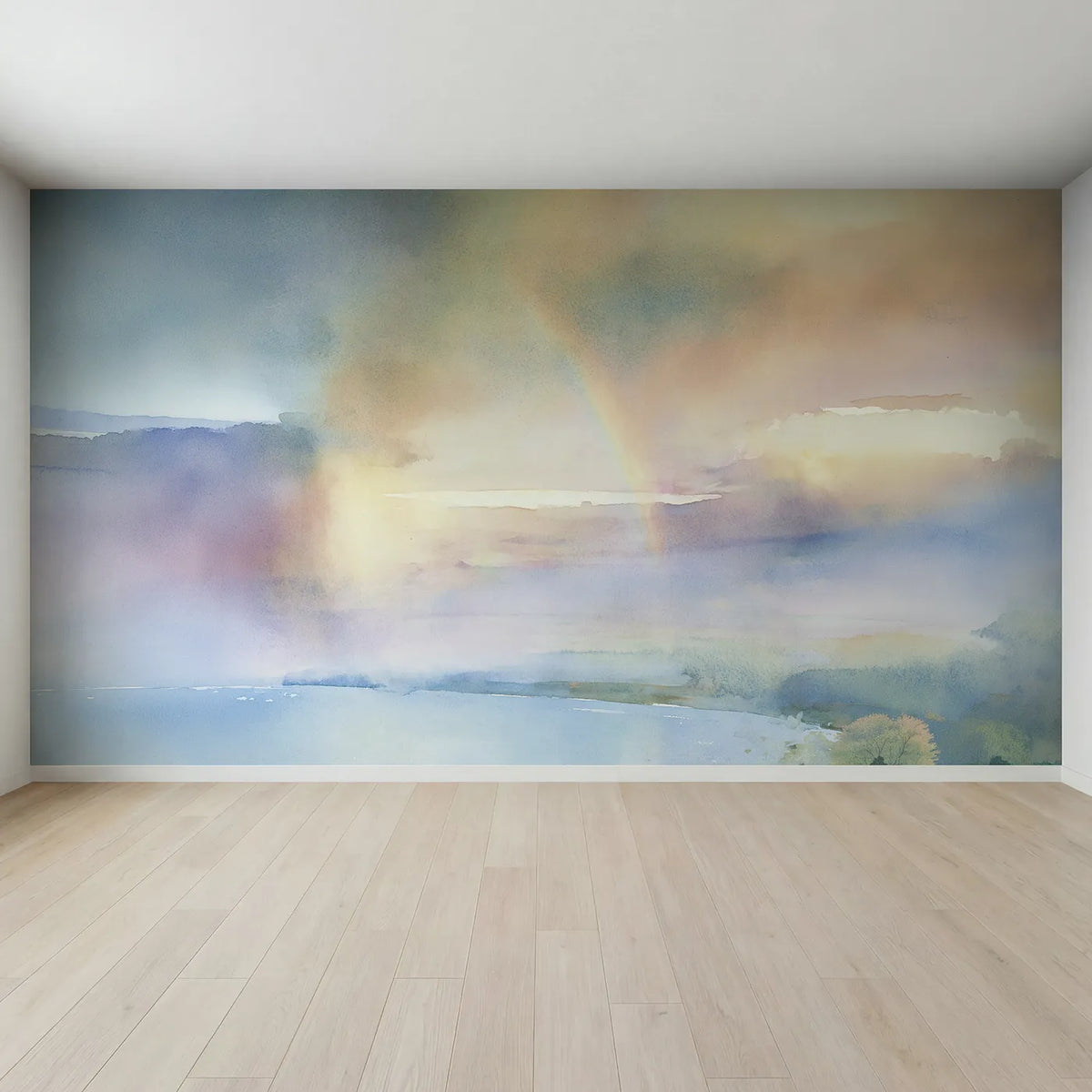 Full view of Misty Rainbow Sky Wallpaper Mural by Whimsy Tots
