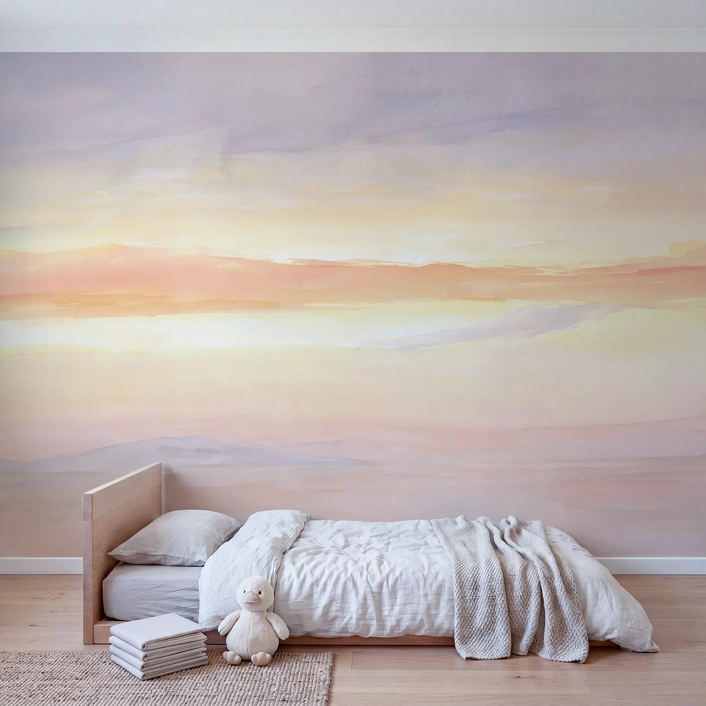 Pastel Sky Gradient Wallpaper Mural in playroom setting by Whimsy Tots