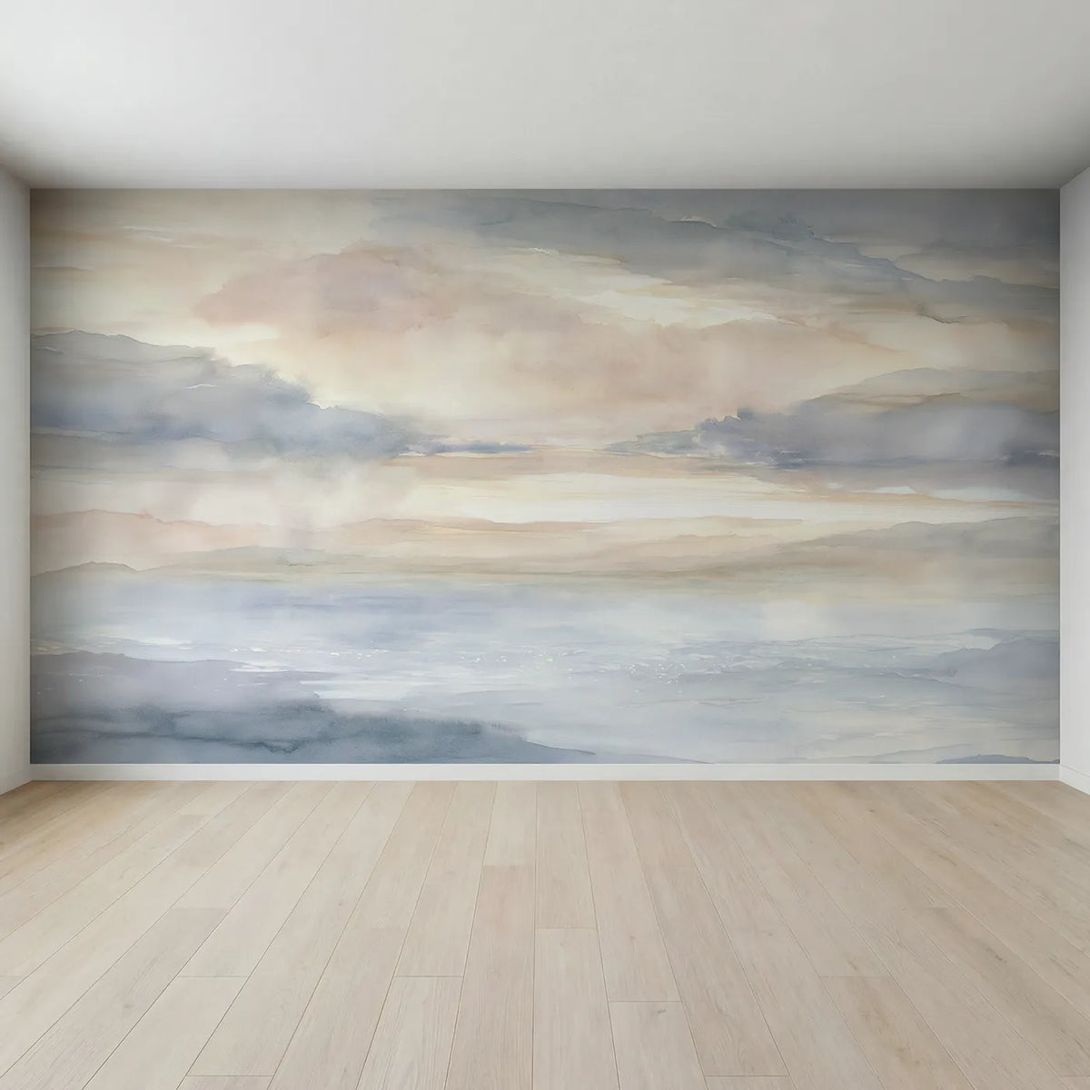 Full view of Gentle Rain Sky Wallpaper Mural by Whimsy Tots