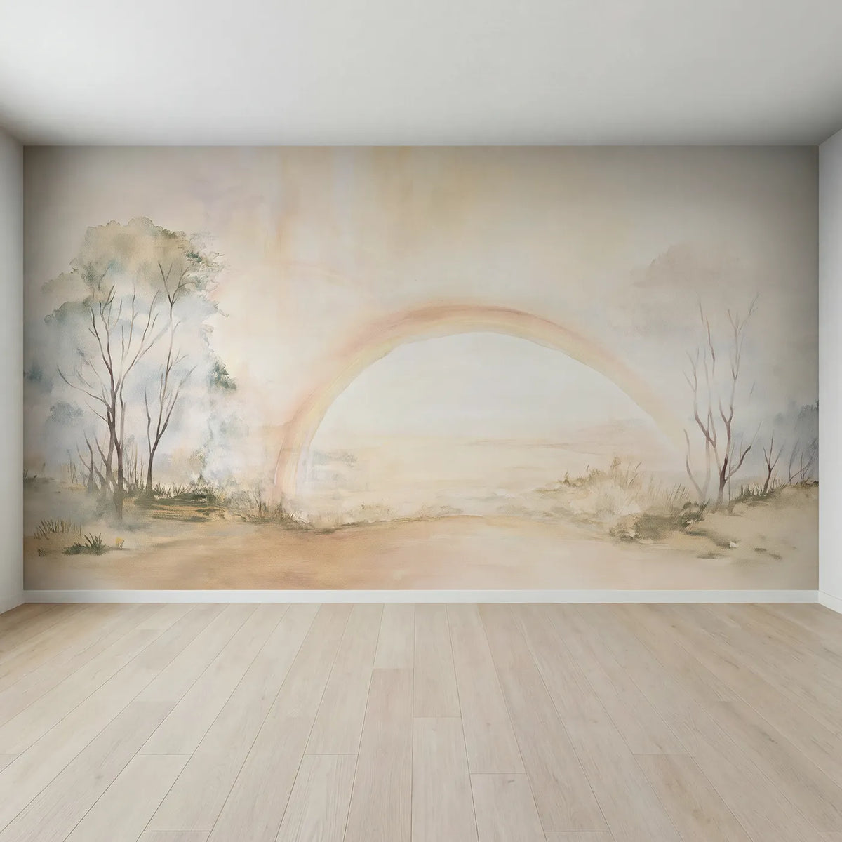 Full view of Rainbow Mist Morning Wallpaper Mural by Whimsy Tots