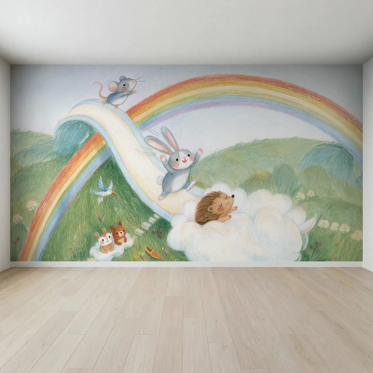 Full view of The Rainbow Slide Wallpaper Mural by Whimsy Tots