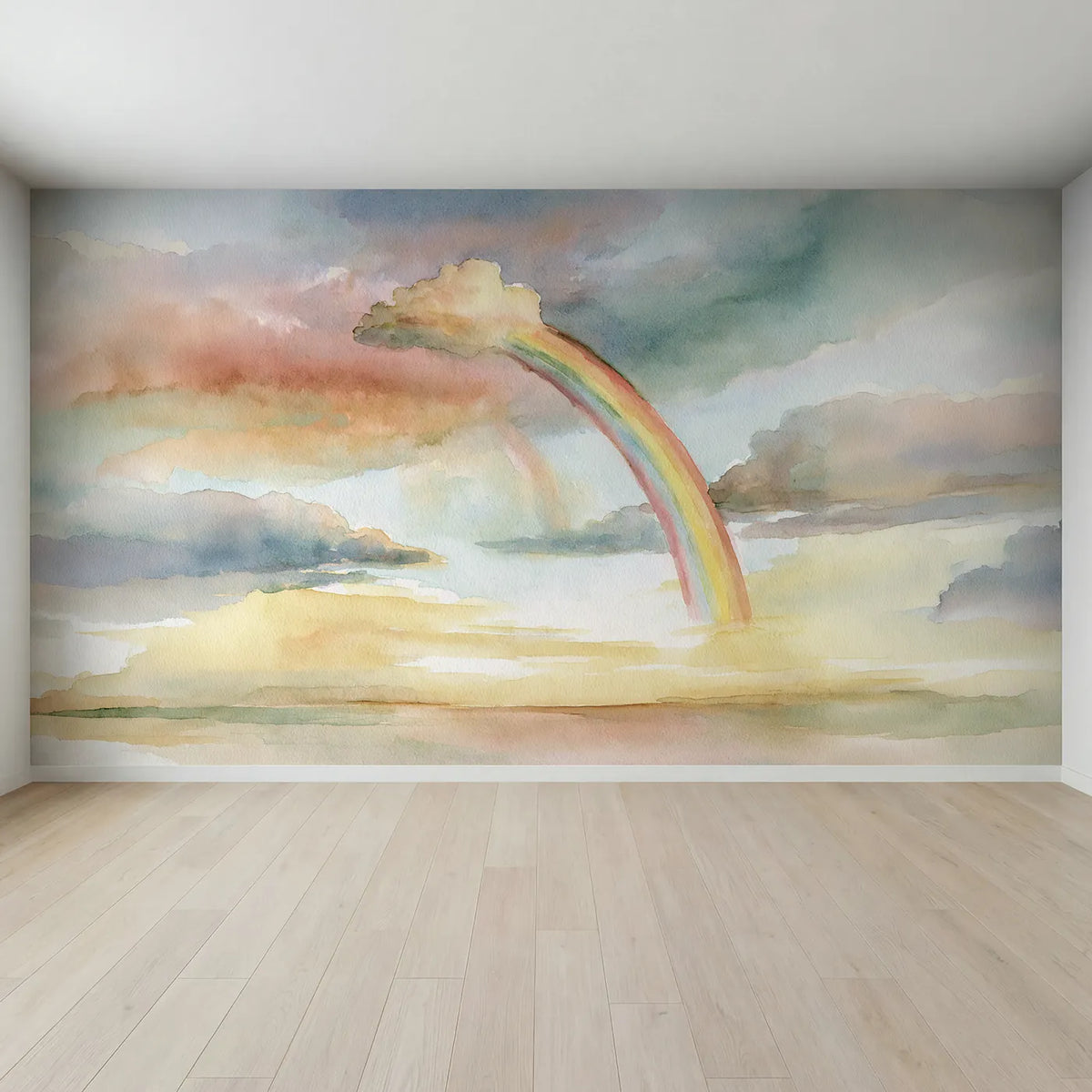 Full view of Rainbow Cloud Study Wallpaper Mural by Whimsy Tots