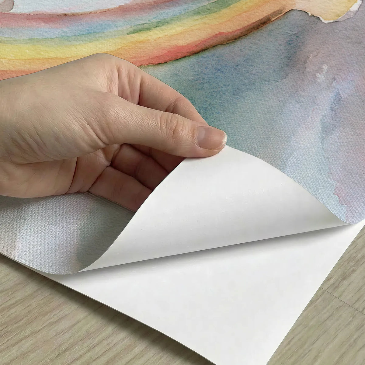 Peel-and-stick detail of Rainbow Cloud Study Wallpaper Mural by Whimsy Tots