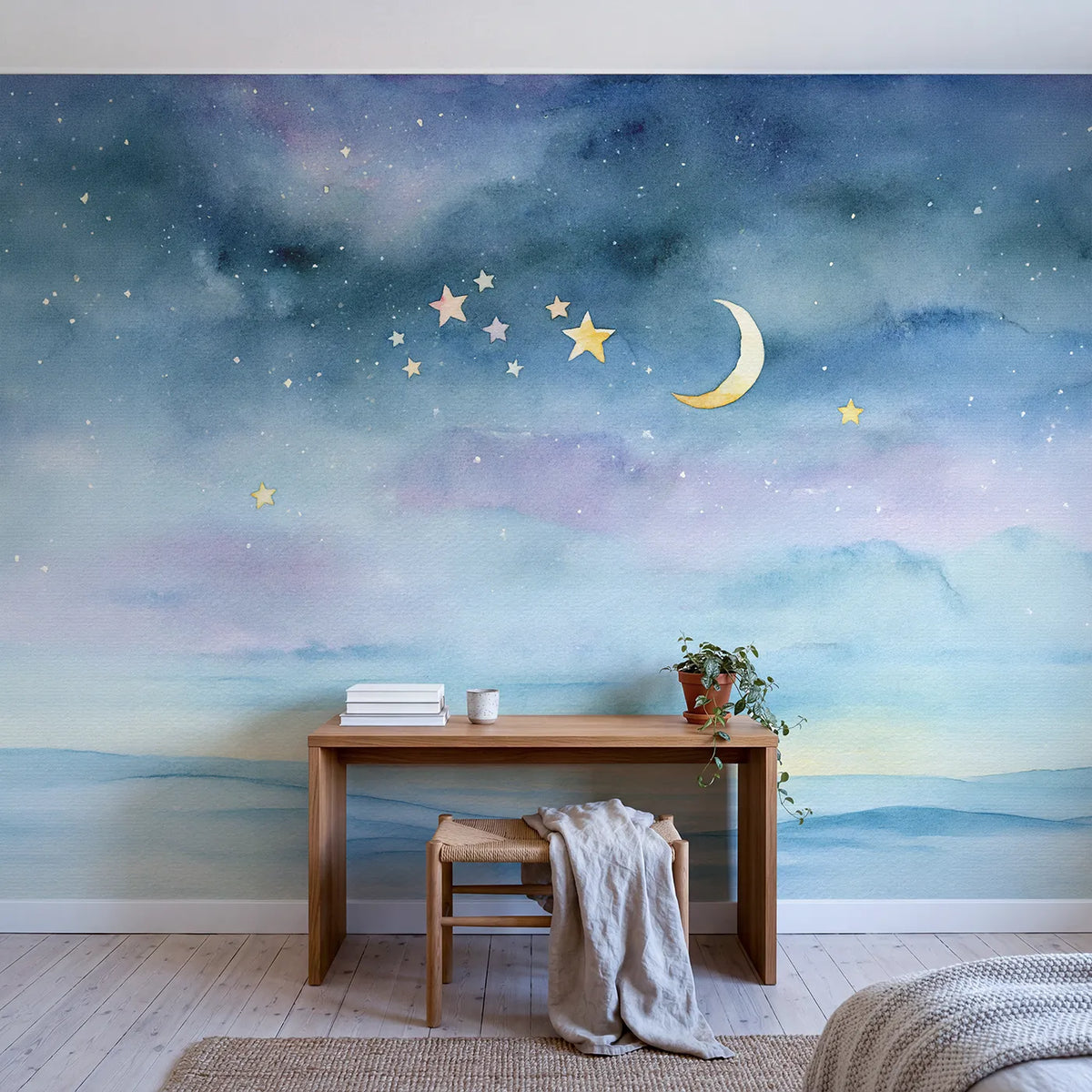 Soft Star Study Wallpaper Mural in playroom setting by Whimsy Tots