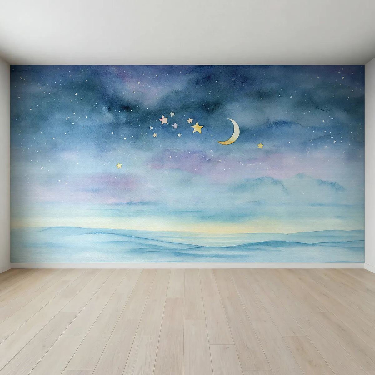 Full view of Soft Star Study Wallpaper Mural by Whimsy Tots