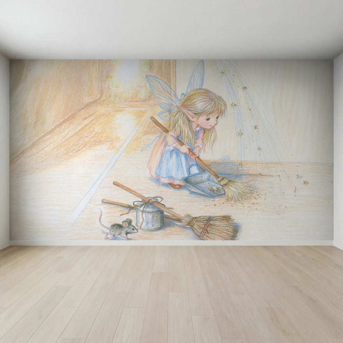 Full view of The Sparkle Sweeper Wallpaper Mural by Whimsy Tots