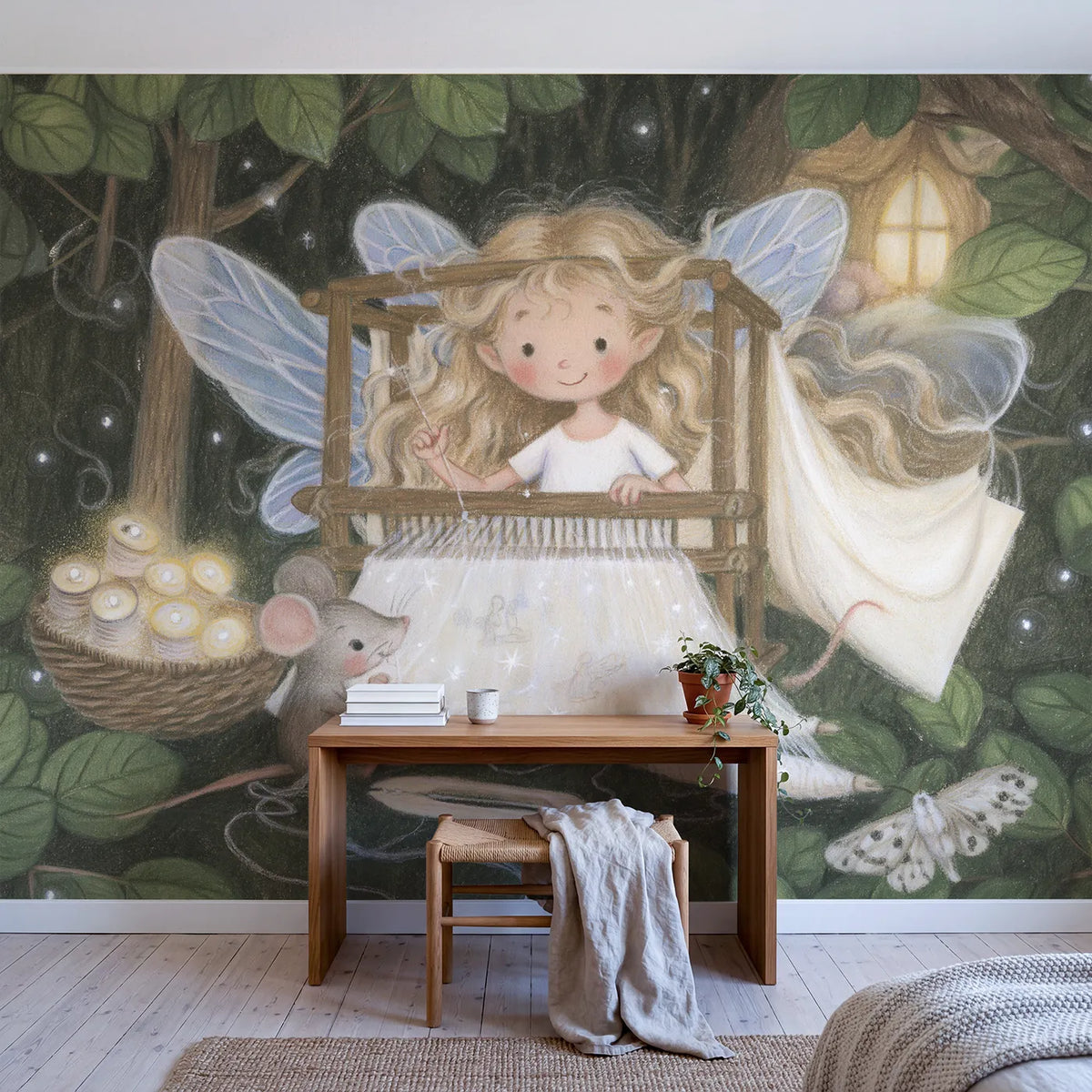 The Dream Weaver's Loom Wallpaper Mural in playroom setting by Whimsy Tots