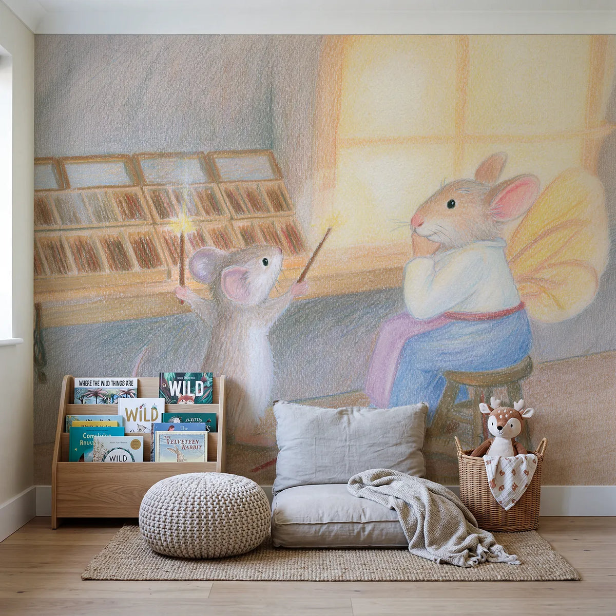 Choosing the Right Wand Wallpaper Mural in playroom setting by Whimsy Tots