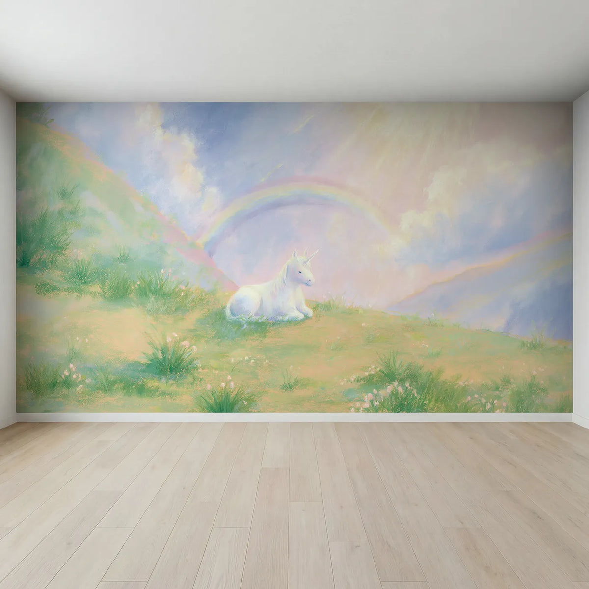 Full view of Soft Unicorn Dream Wallpaper Mural by Whimsy Tots