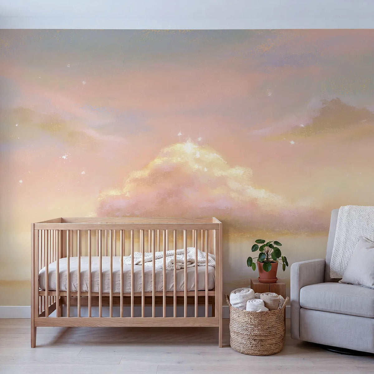 Magic Cloud Sparkle Wallpaper Mural in playroom setting by Whimsy Tots