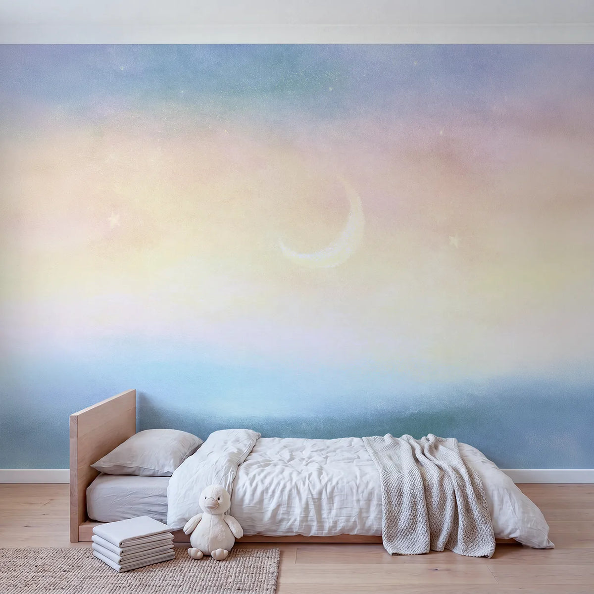 Soft Crescent Magic Wallpaper Mural in playroom setting by Whimsy Tots