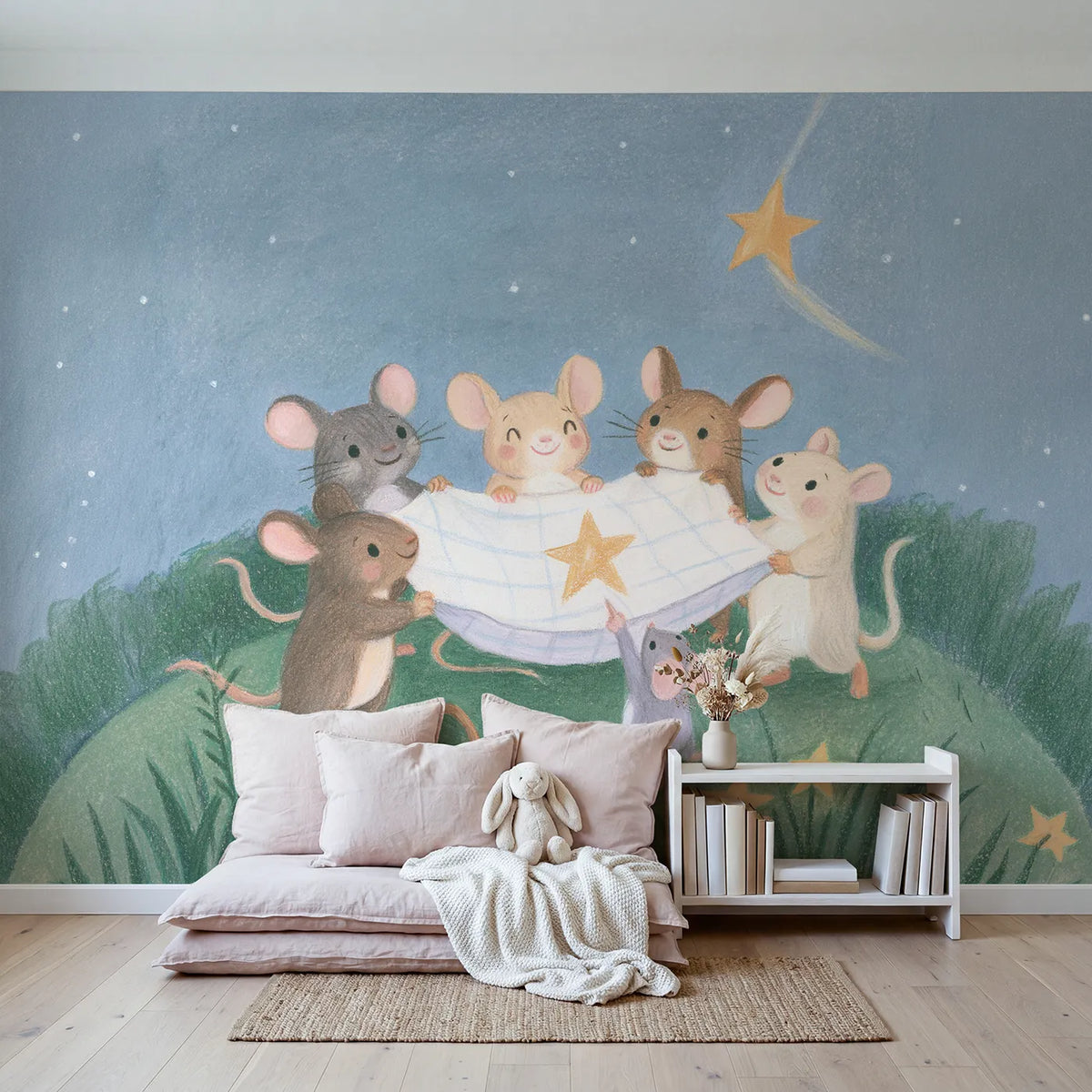 Catching the Falling Star Wallpaper Mural in playroom setting by Whimsy Tots