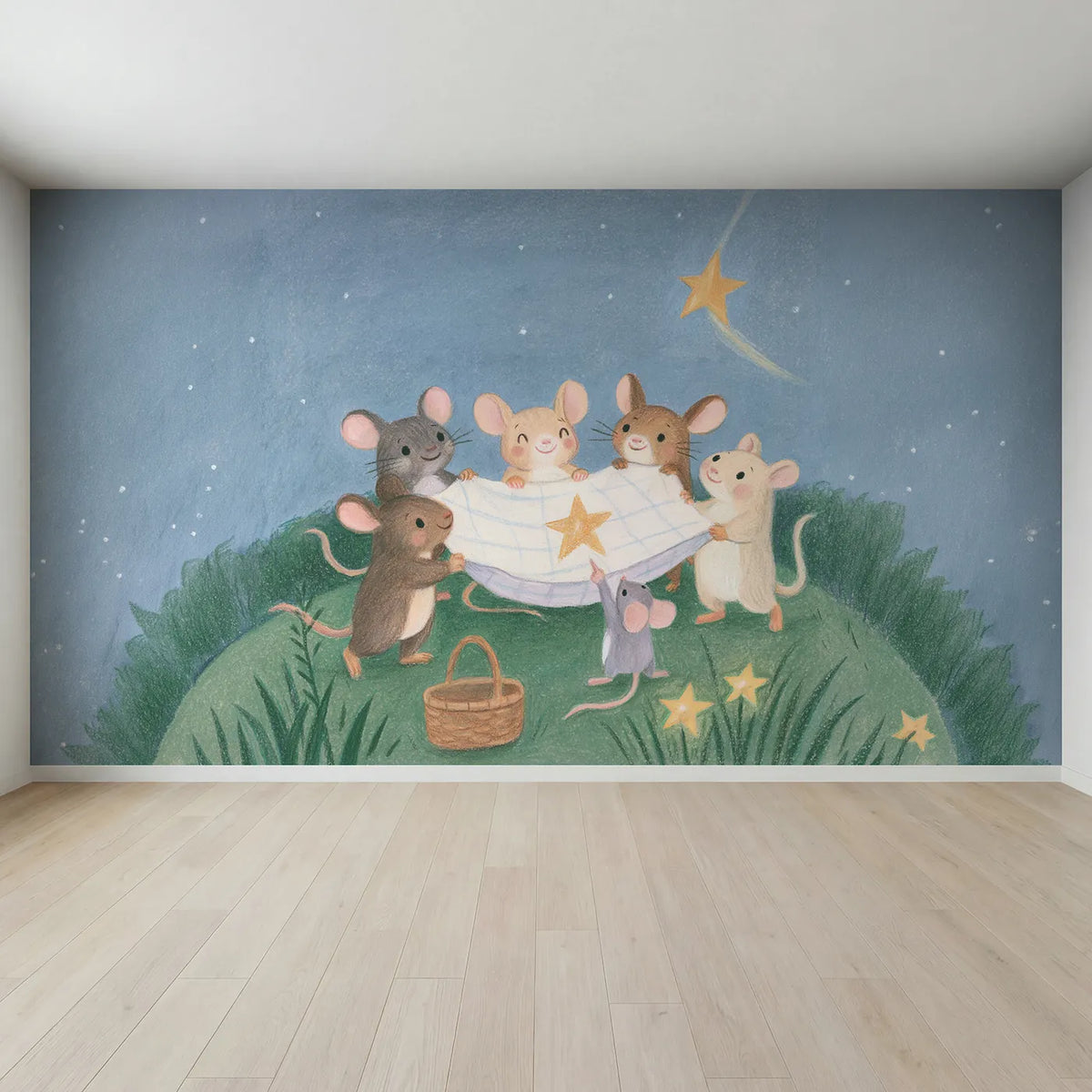 Full view of Catching the Falling Star Wallpaper Mural by Whimsy Tots