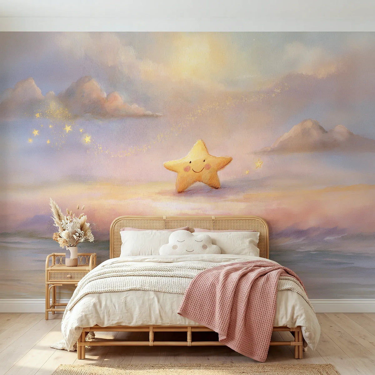 Storybook wall mural of a friendly little star by Whimsy Tots