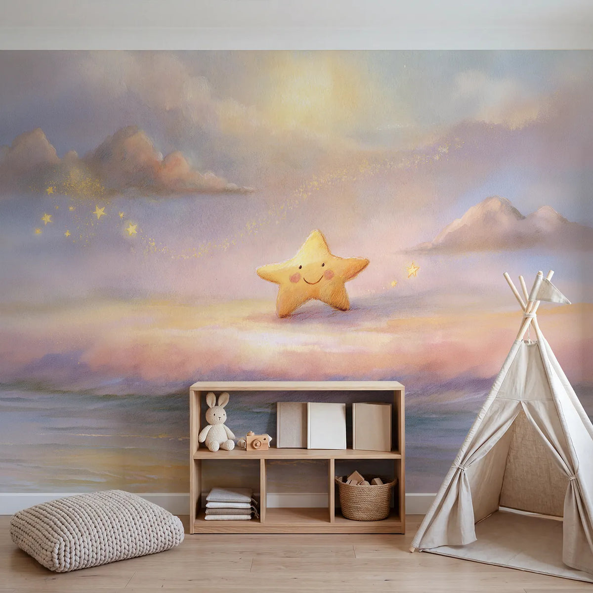 Little Star Friend Wallpaper Mural in playroom setting by Whimsy Tots