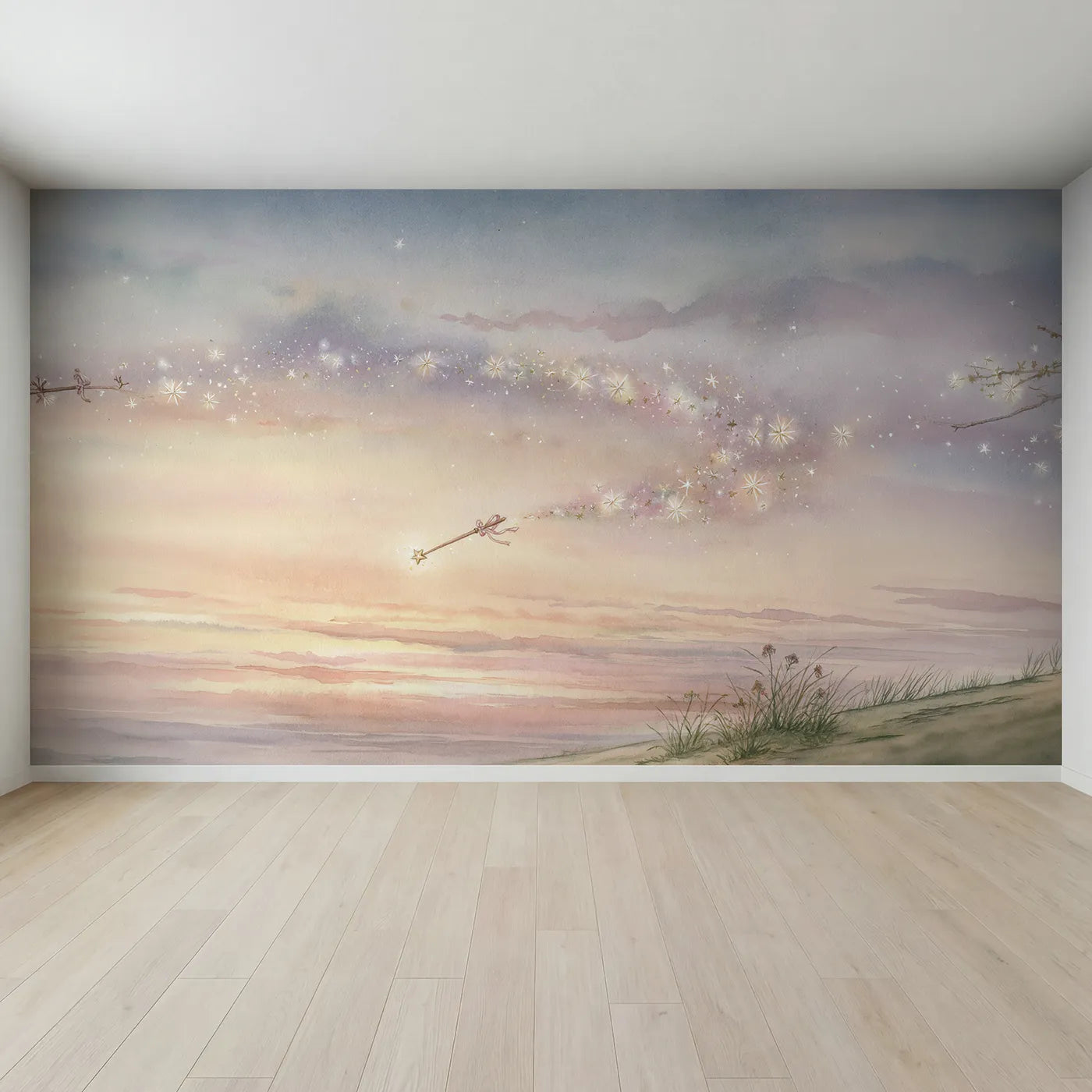 Full view of Magic Wand Sparkle Wallpaper Mural by Whimsy Tots