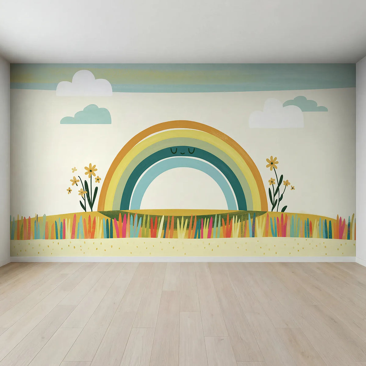 Full view of Folk Rainbow Shapes Wallpaper Mural by Whimsy Tots