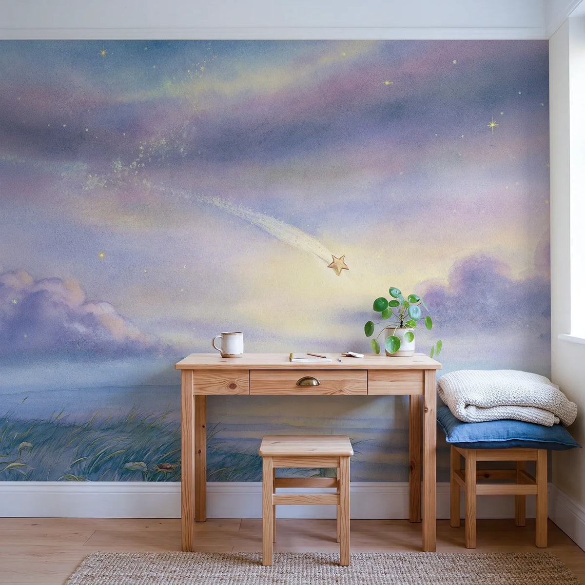 Shooting Star Adventure Wallpaper Mural in playroom setting by Whimsy Tots