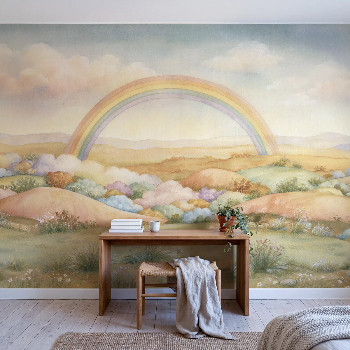 Rainbow Wonder Land Wallpaper Mural in playroom setting by Whimsy Tots