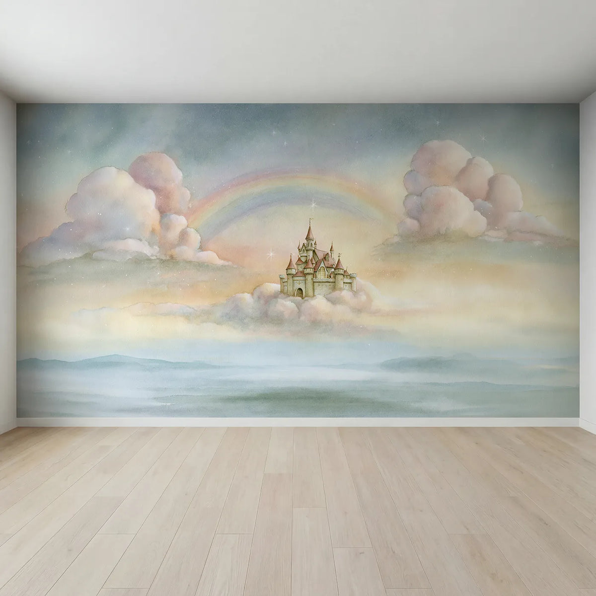 Full view of Magic Cloud Castle Wallpaper Mural by Whimsy Tots