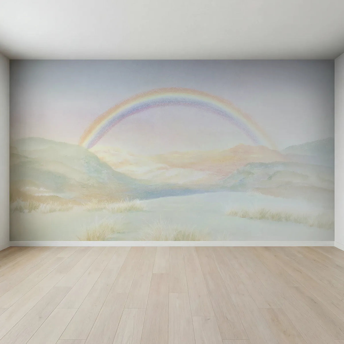 Full view of Soft Rainbow Hills Wallpaper Mural by Whimsy Tots