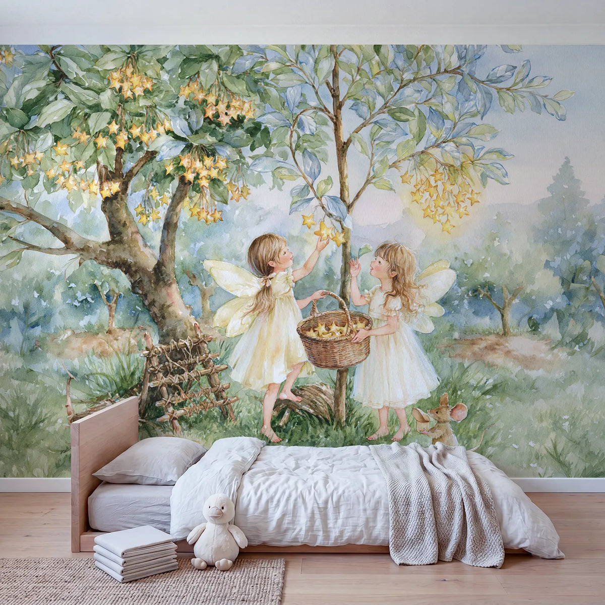 The Star Orchard Wallpaper Mural in playroom setting by Whimsy Tots