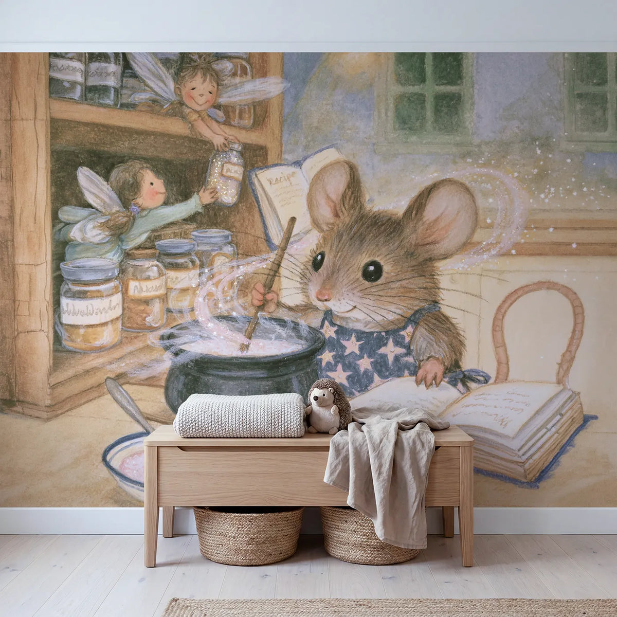 The Little Potion Kitchen Wallpaper Mural in playroom setting by Whimsy Tots
