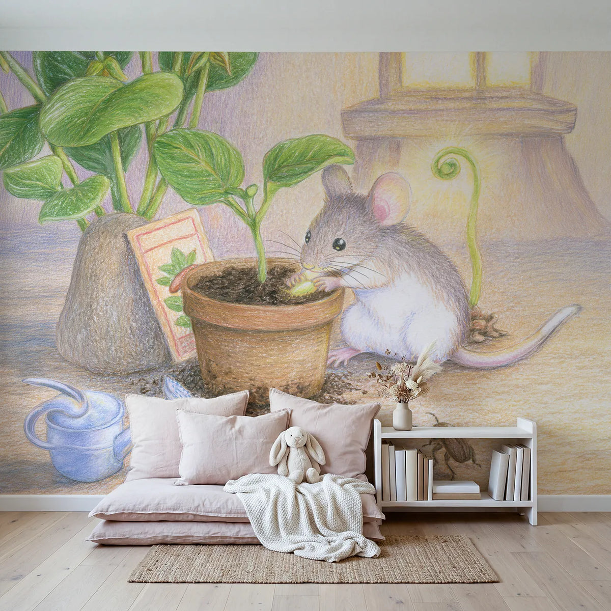 Planting the Magic Seed Wallpaper Mural in playroom setting by Whimsy Tots