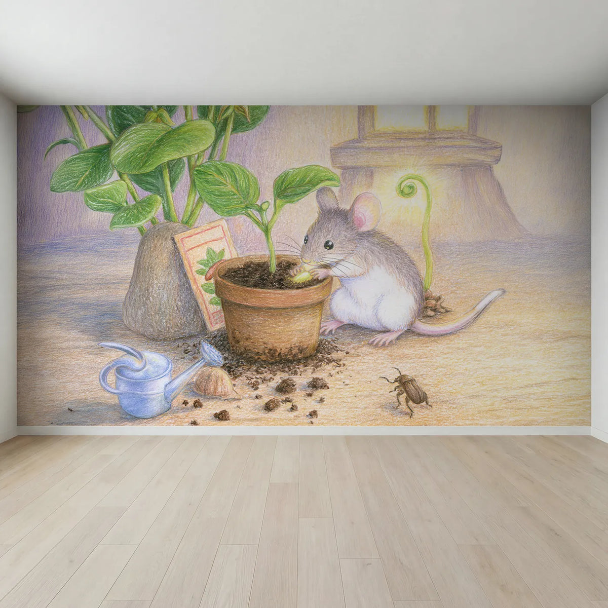Full view of Planting the Magic Seed Wallpaper Mural by Whimsy Tots