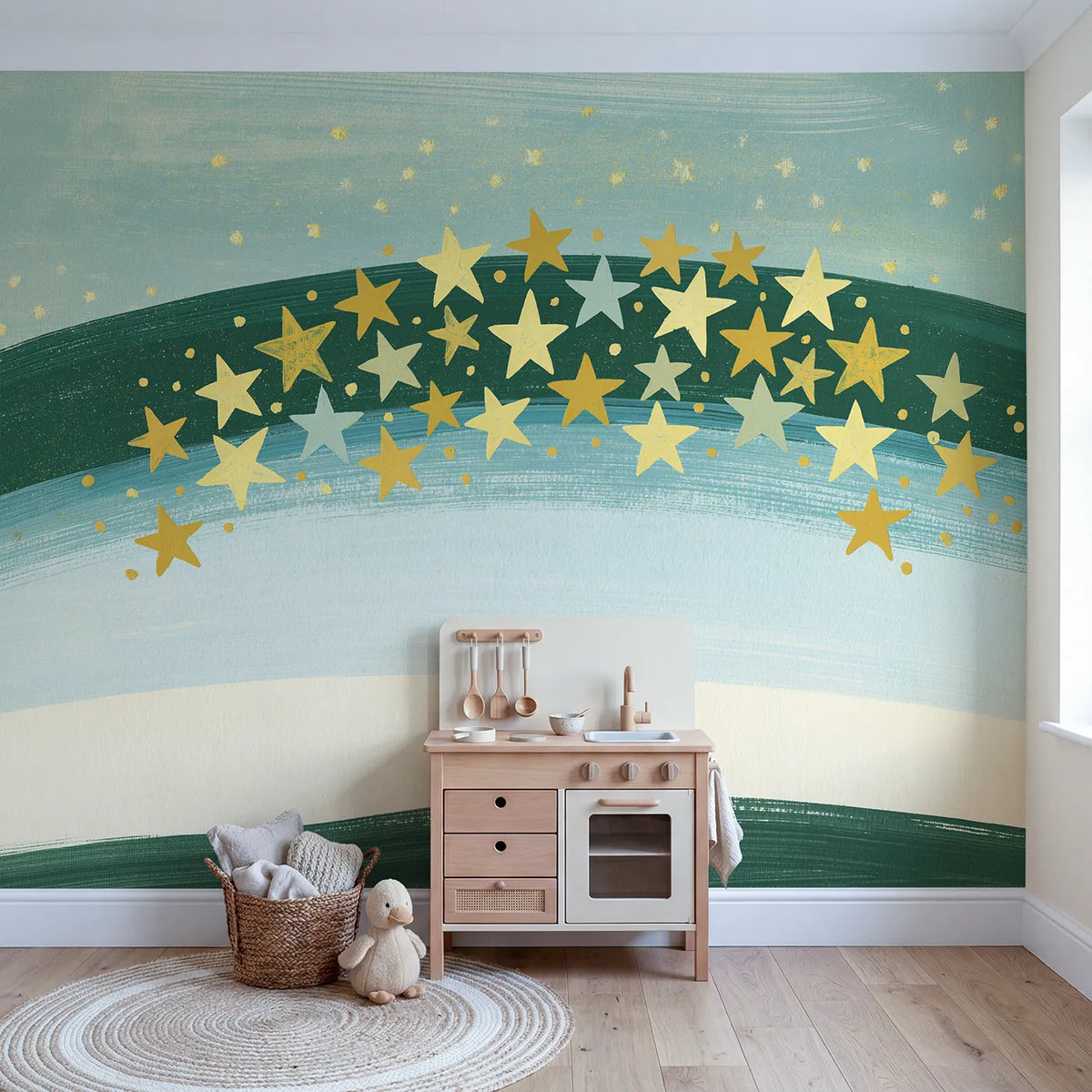 Folk Star Cluster Wallpaper Mural in playroom setting by Whimsy Tots