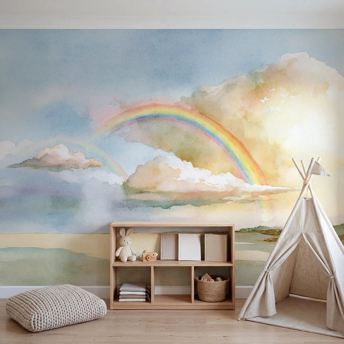 Rainbow Arc Study Wallpaper Mural in playroom setting by Whimsy Tots
